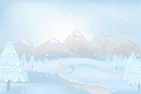 calm winter mountain outdoors with snowy trees at snowfall vector illustrationのイラスト素材