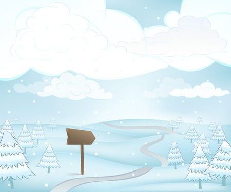 winter landscape scene with pointer and snowy spruce at snowfall vector illustrationのイラスト素材