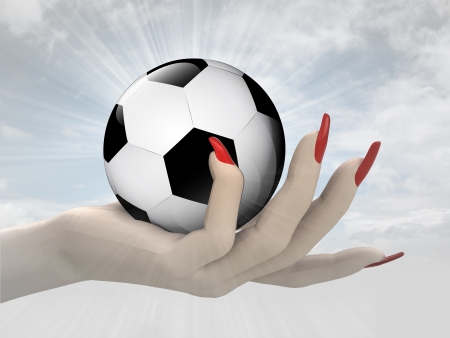 football ball in women hand render illustrationの写真素材