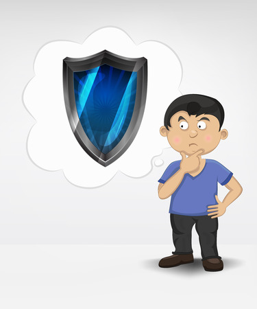 standing young boy thinking about protection vector illustrationのイラスト素材