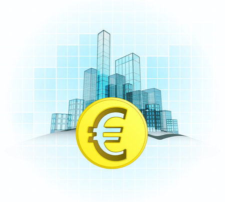 Euro coin wealth of modern office city district vector concept illustrationのイラスト素材