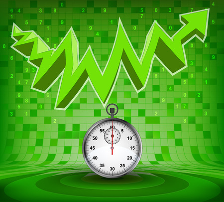 stopwatch under green rising zig zag arrow vector illustrationのイラスト素材