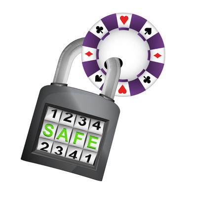 poker chip caught in security closed padlock isolated vector illustrationのイラスト素材