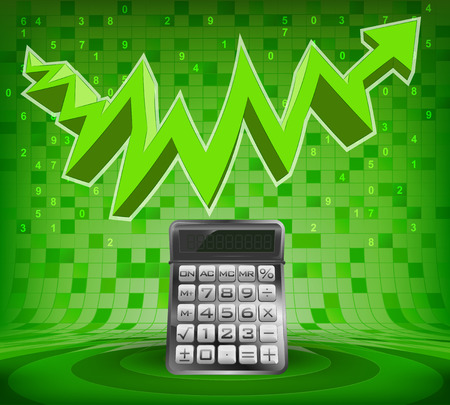 calculator under green rising zig zag arrow vector illustrationのイラスト素材