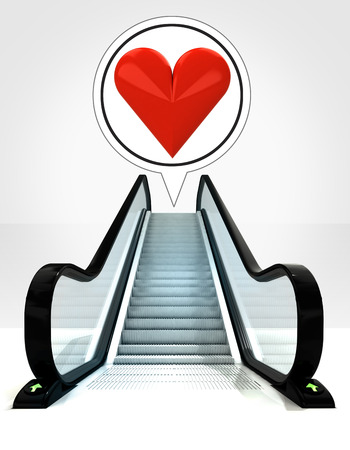 red heart in bubble above escalator leading to upwards concept illustrationの写真素材