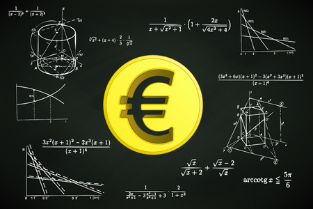 Euro coin on blackboard with math calculations vector illustrationのイラスト素材