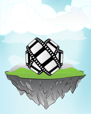 movie tape on flying island concept in sky vector illustrationのイラスト素材