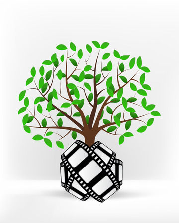 movie tape in front of green leafy tree vector illustrationのイラスト素材