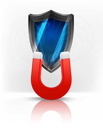 protective shield attracted with magnet magnetic field vector illustrationのイラスト素材