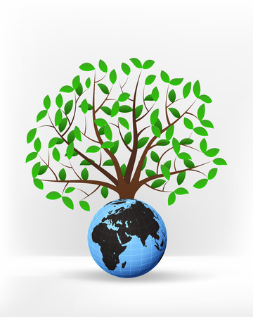 Africa world globe in front of green leafy tree vector illustrationのイラスト素材