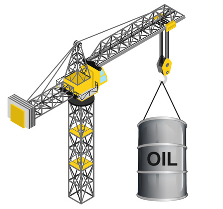 oil barrel hanged on isolated crane drawing vector illustrationのイラスト素材