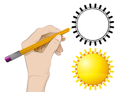 human hand drawing golden sunのイラスト素材