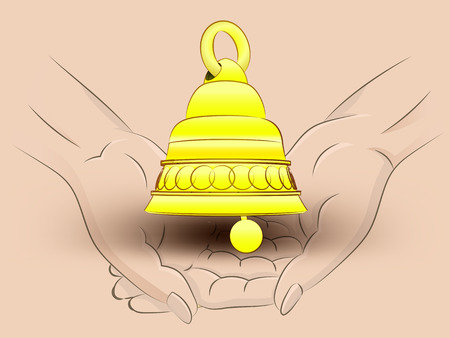 Holding a golden bell in handsのイラスト素材