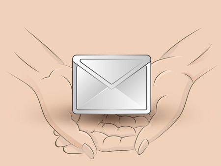 Holding an email message in two handsのイラスト素材