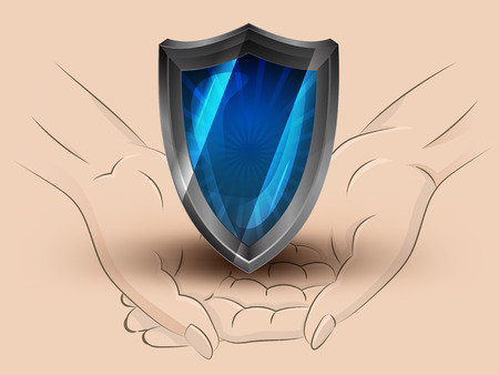 Holding a defensive shield in two handsのイラスト素材