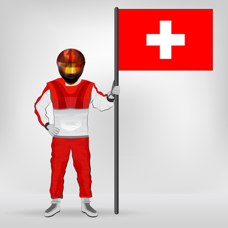 standing racer holding Switzerland flag vector illustrationのイラスト素材