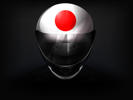 Japanese racer with flag on helmet vector closeup illustrationのイラスト素材