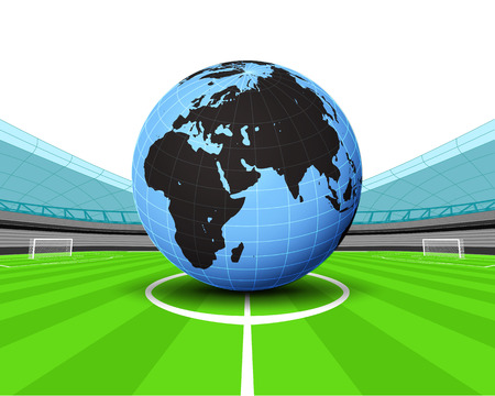 Africa world globe in the midfield of football stadium vector illustrationのイラスト素材
