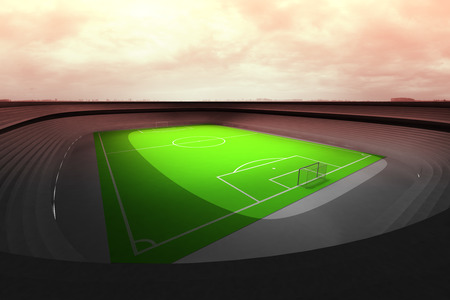 football playground perspective view with sunset sky illustrationの写真素材