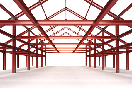 isolated red steel framework building interior perspective view illustration