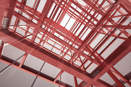 red steel framework building indoor blurred view rendering illustration