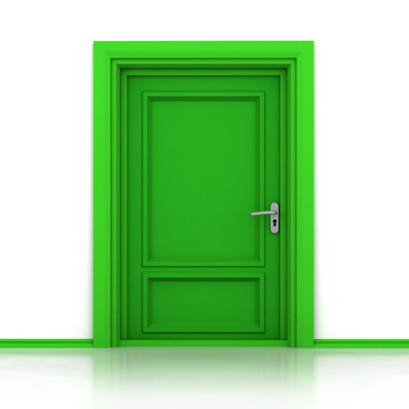isolated single green closed door closeup 3D illustrationの写真素材