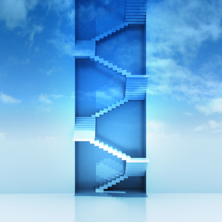 staircase vertical construction leading to sky background render illustrationの写真素材