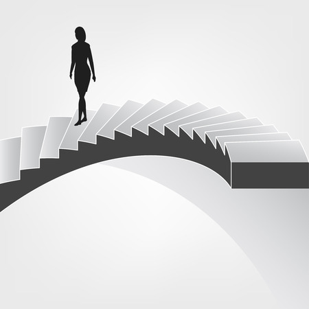 woman walking down on spiral staircase illustrationのイラスト素材