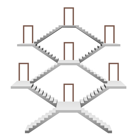 isolated staircase space construction with doors template concept illustrationのイラスト素材