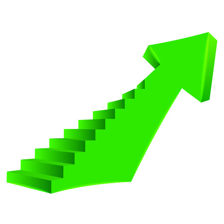 green bended arrow up direction with staircase on side illustrationのイラスト素材