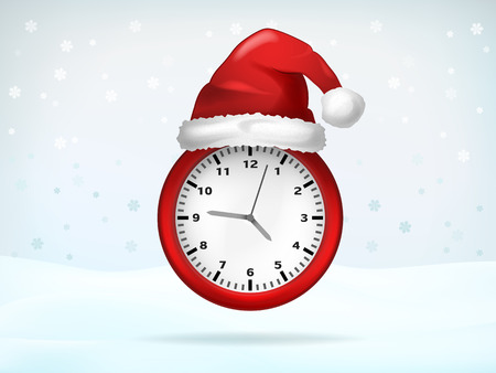 red running clock covered with Santa cap vector illustrationのイラスト素材