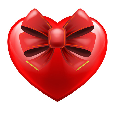 heart with red festive bow wrapping vector isolated illustrationのイラスト素材