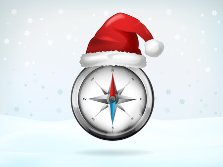 compass navigation covered with Santa cap vector illustrationのイラスト素材