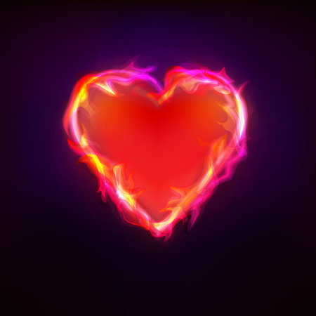 burning love as heart symbol at fire graphic design isolated vector illustration on black backgroundのイラスト素材