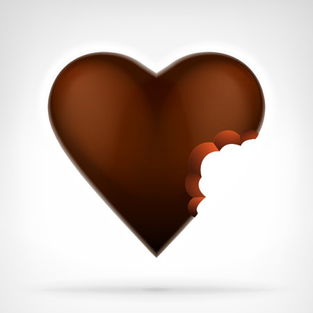 I love candy concept as bitten brown chocolate heart design isolated vector illustration on white backgroundのイラスト素材