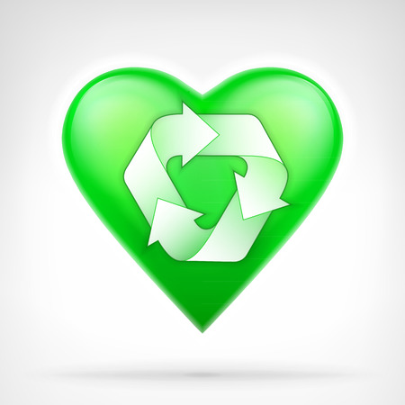 I love recycling concept as arrow cycle design on green heart isolated vector illustration on white backgroundのイラスト素材