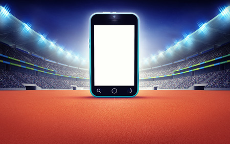 athletics stadium with empty cell phone screen sport theme render illustration backgroundの写真素材