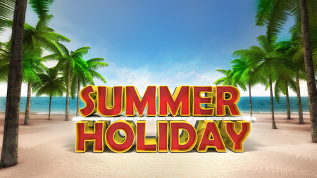 summer holiday 3D text on the sandy tropical beach, vacation at sea 3D background illustrationの写真素材