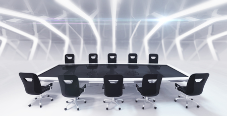 work table with abstract background front view, office interior 3D render illustrationの写真素材