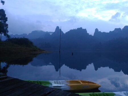 Kayaks on Lake Cheolan in the evening