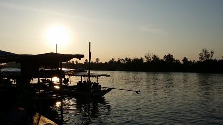 Sundown at Bangkla floating market in Chachoengsao provinceの写真素材