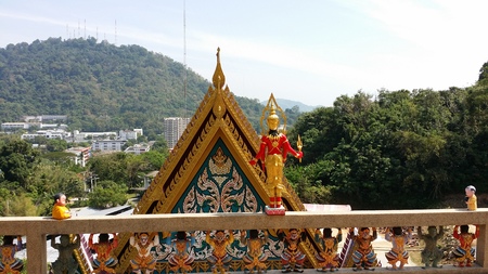 triangle of a temple door at Phuket provinceの写真素材