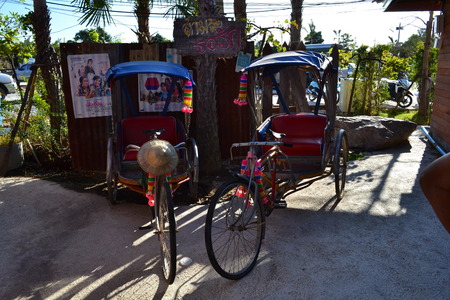 Thai tricycle models at Hua Hin Sam Phan Nam Floating marketのeditorial素材