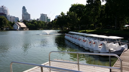 Duck watercycle and wherry port at SuanLum parkの写真素材