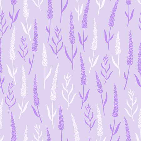 Lavender flowers seamless pattern on purple backgroundのイラスト素材
