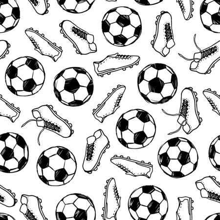 Football Soccer balls and boots doodle seamless patternのイラスト素材