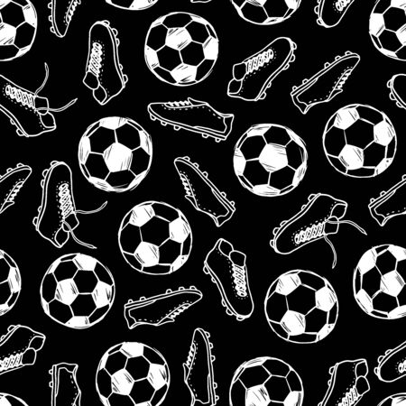 Football Soccer balls and boots doodle seamless patternのイラスト素材