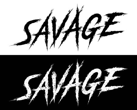 Savage. Set of 2 Brush painted letters on isolated background. Black and white, solid and distressed. Vector illustration for t shirt design, print, poster, icon, web, gym, fitness wear.のイラスト素材