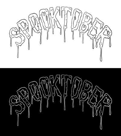 Spooktober. Set of 2 Halloween October hand lettering. Black and white vector illustration for t shirt design, poster, icon, web designのイラスト素材