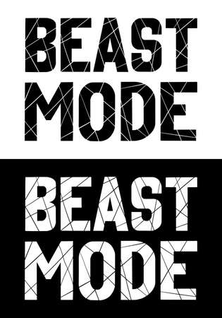 Beast mode word hand lettering. Set of 2 bold style letters on isolated background. Black and white. Vector text illustration t shirt design, print, poster, icon, web, graphic designs.のイラスト素材